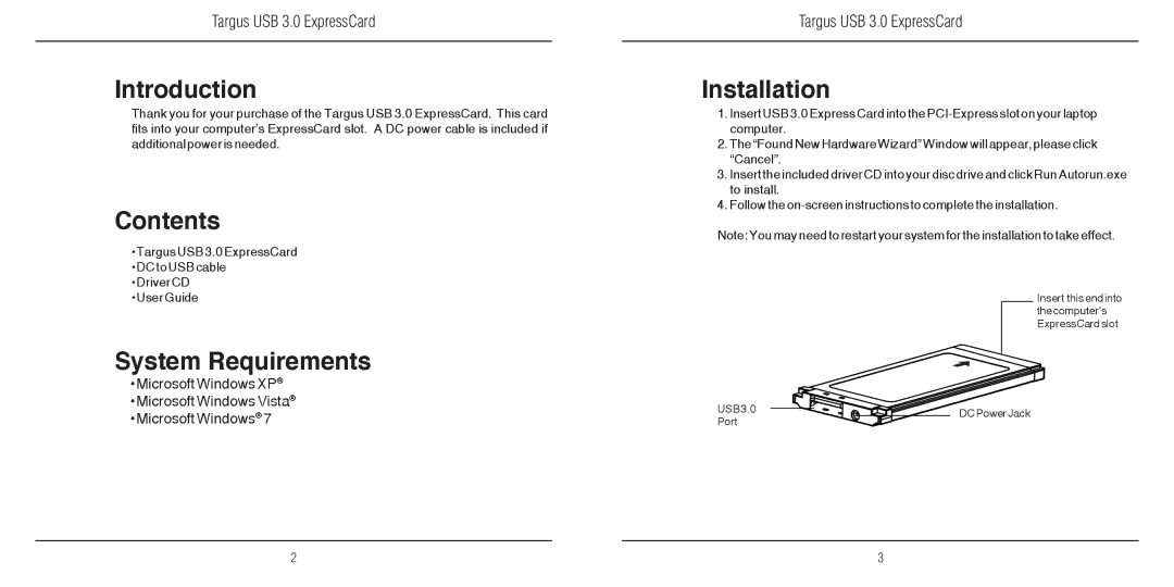 Targus 410-2207-001A warranty Introduction, Contents, System Requirements, Installation 