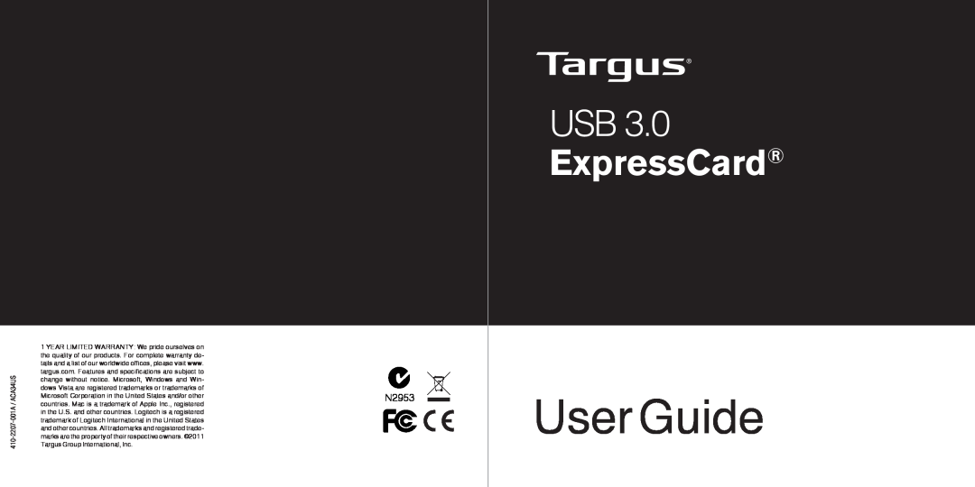 Targus warranty User Guide, ExpressCard, 410-2207-001A / ACA34US 