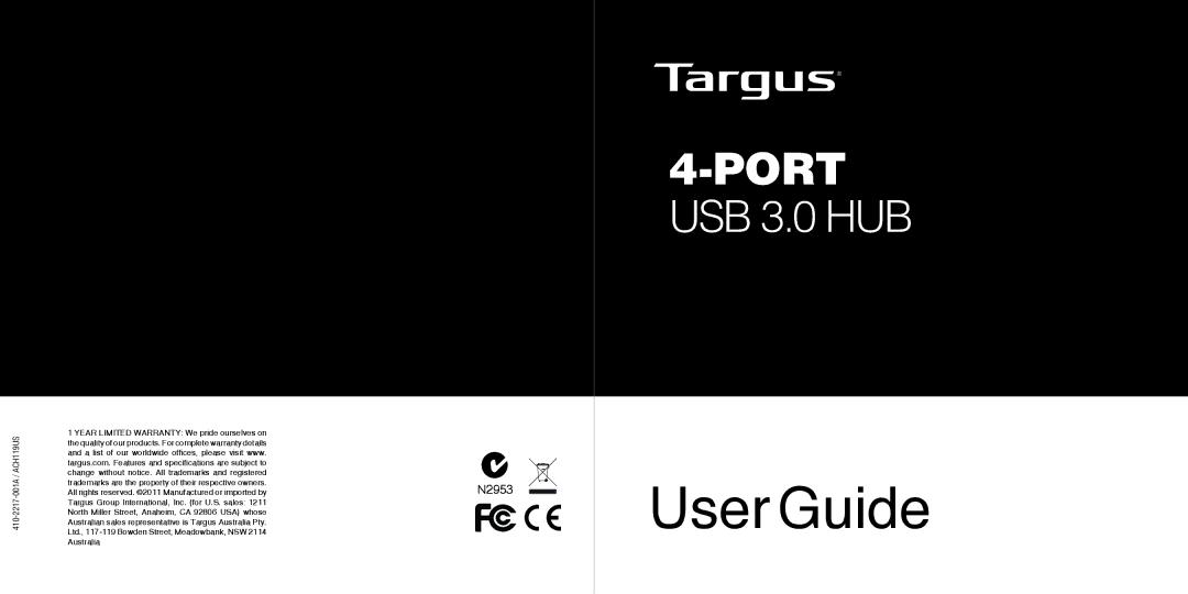 Targus 410-2217-001A warranty User Guide 