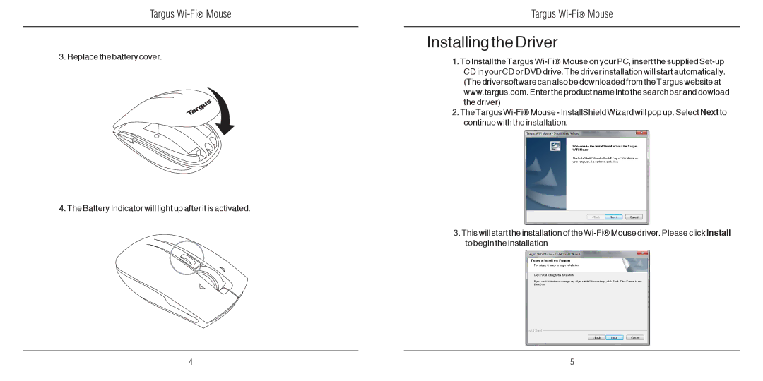 Targus 410-2310-001A warranty Installing the Driver 