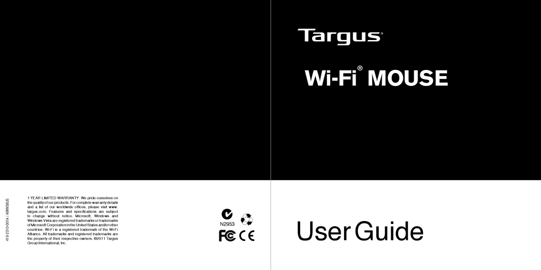 Targus 410-2310-001A warranty User Guide, Wi-Fi MOUSE 