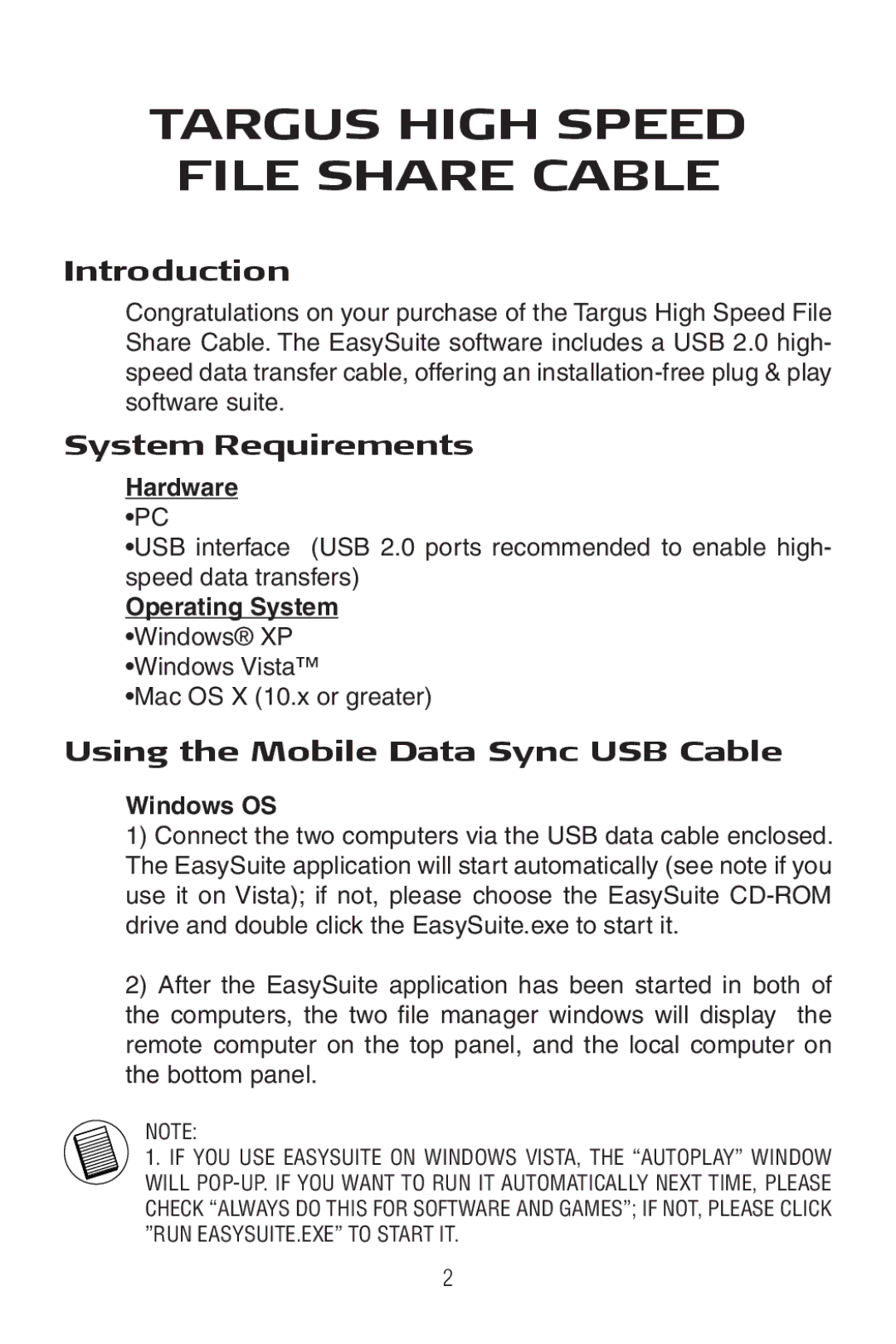 Targus ACC96US specifications Introduction, System Requirements, Using the Mobile Data Sync USB Cable 