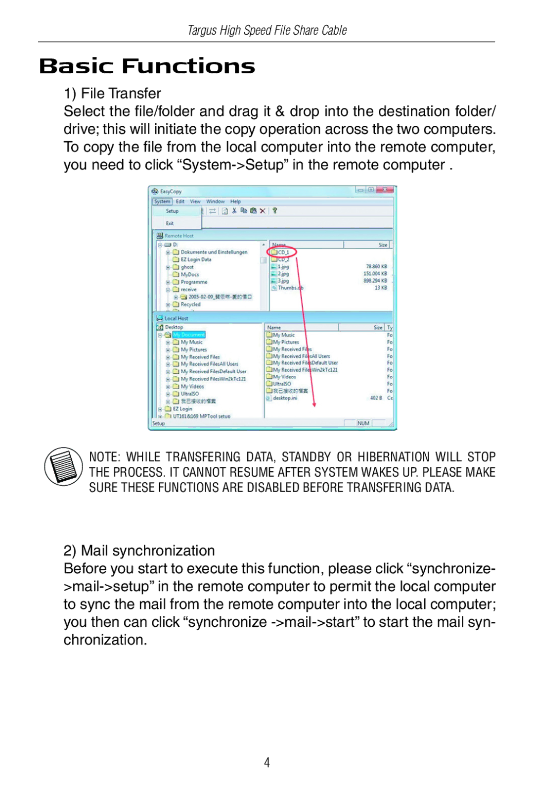 Targus ACC96US specifications Basic Functions, File Transfer 