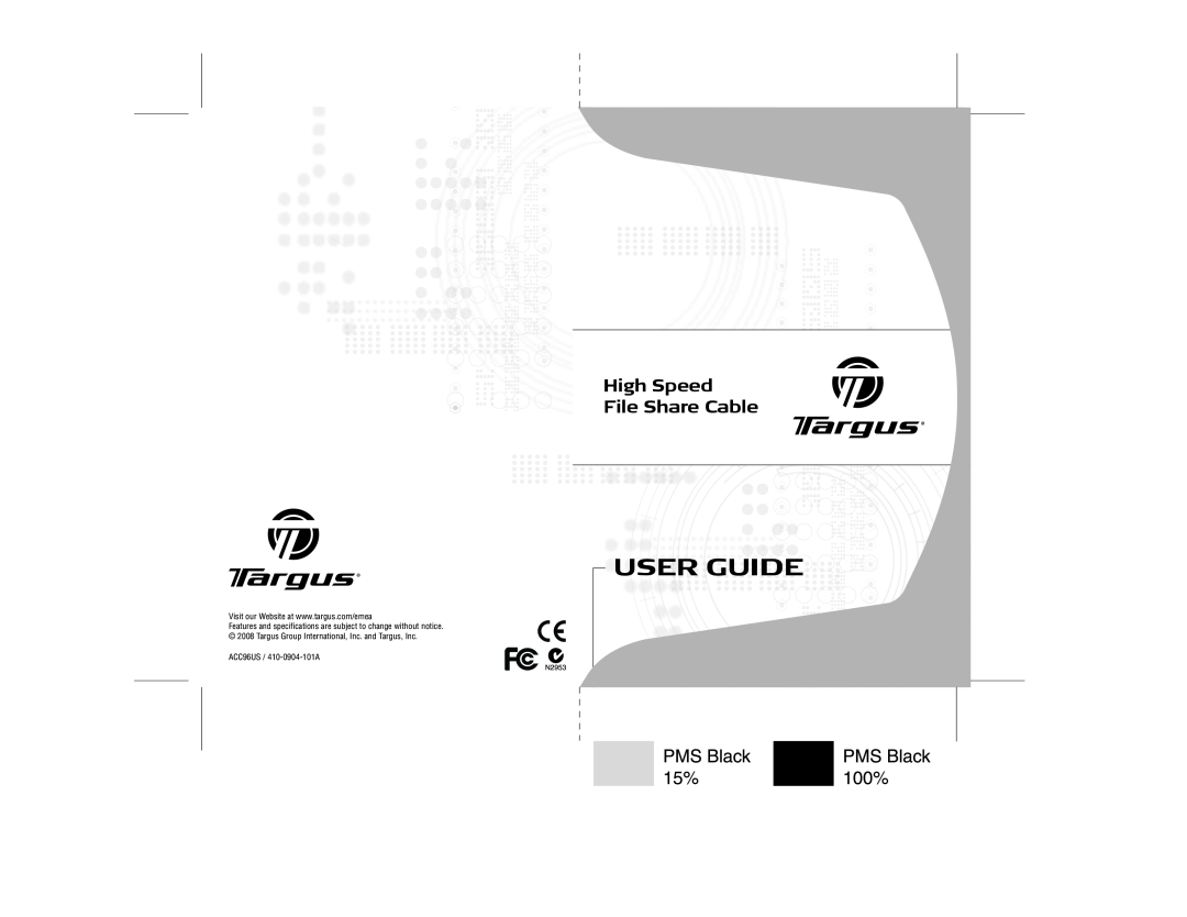 Targus specifications User Guide, High Speed File Share Cable, ACC96US / 410-0904-101A 