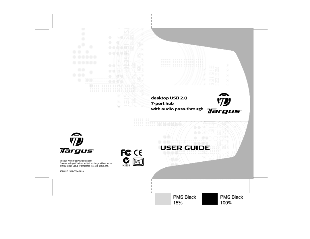 Targus ACH81US specifications User Guide, Desktop USB 2.0 7-port hub With audio pass-through 