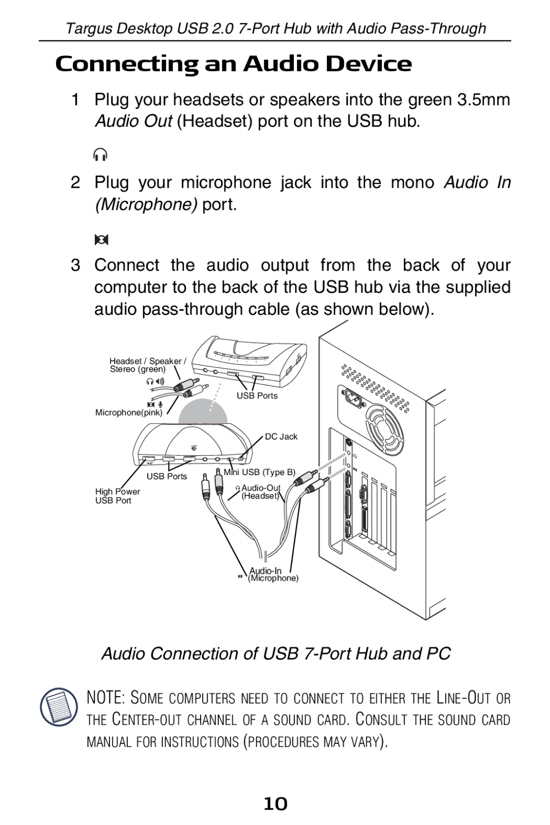 Targus ACH81US specifications Connecting an Audio Device 