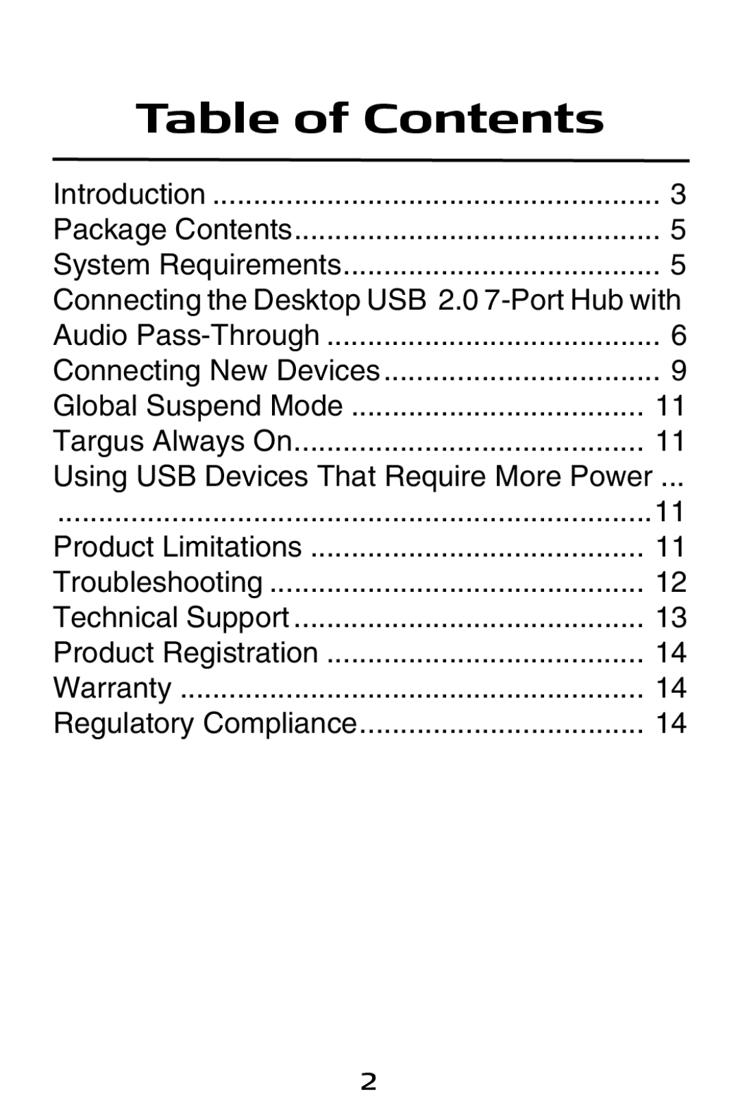 Targus ACH81US specifications Table of Contents 