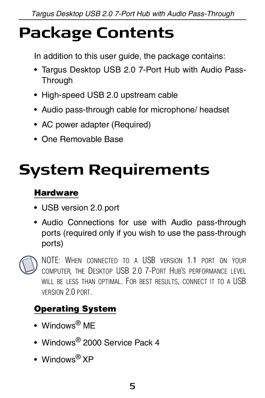 Targus ACH81US specifications Package Contents, System Requirements 