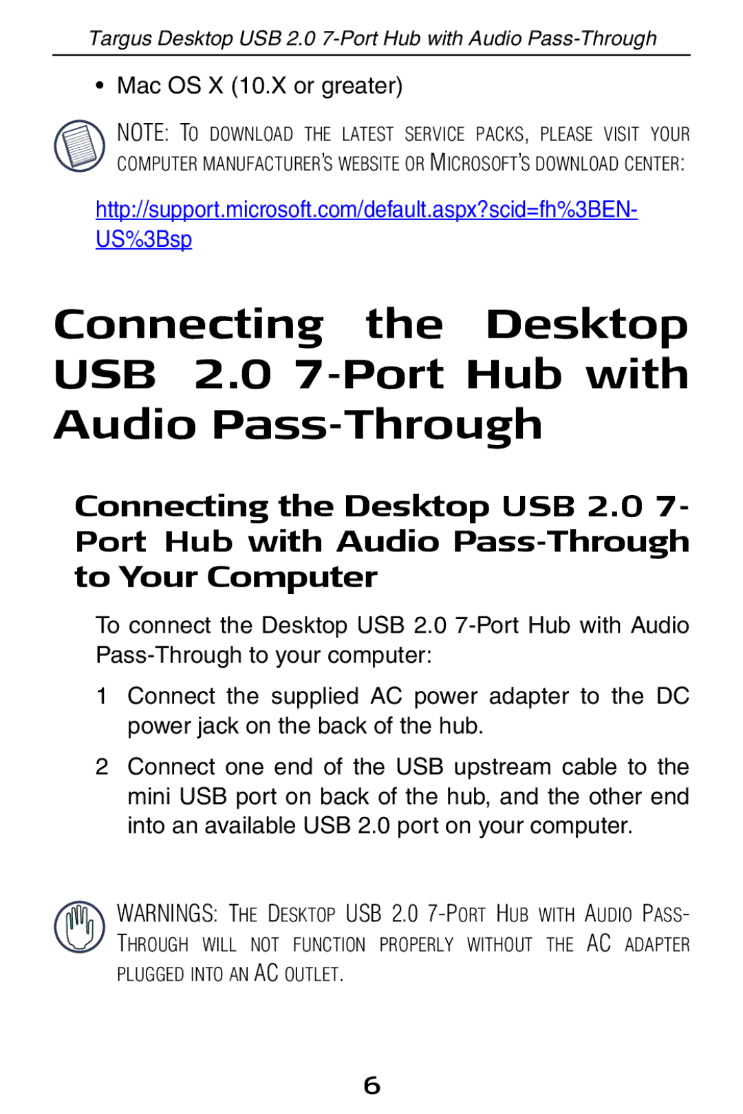 Targus ACH81US specifications Mac OS X 10.X or greater 