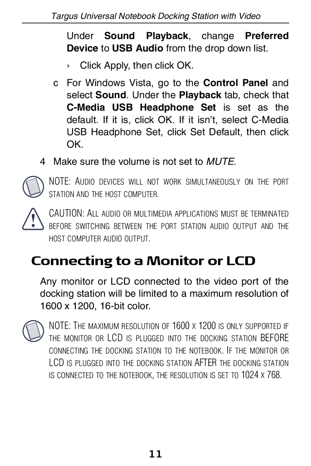 Targus ACP50 specifications Connecting to a Monitor or LCD 