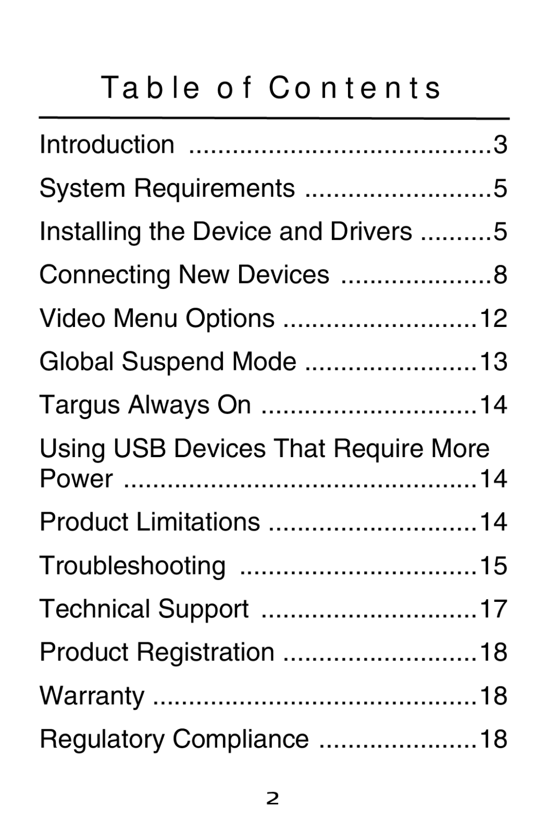 Targus ACP50 specifications Table of Contents 