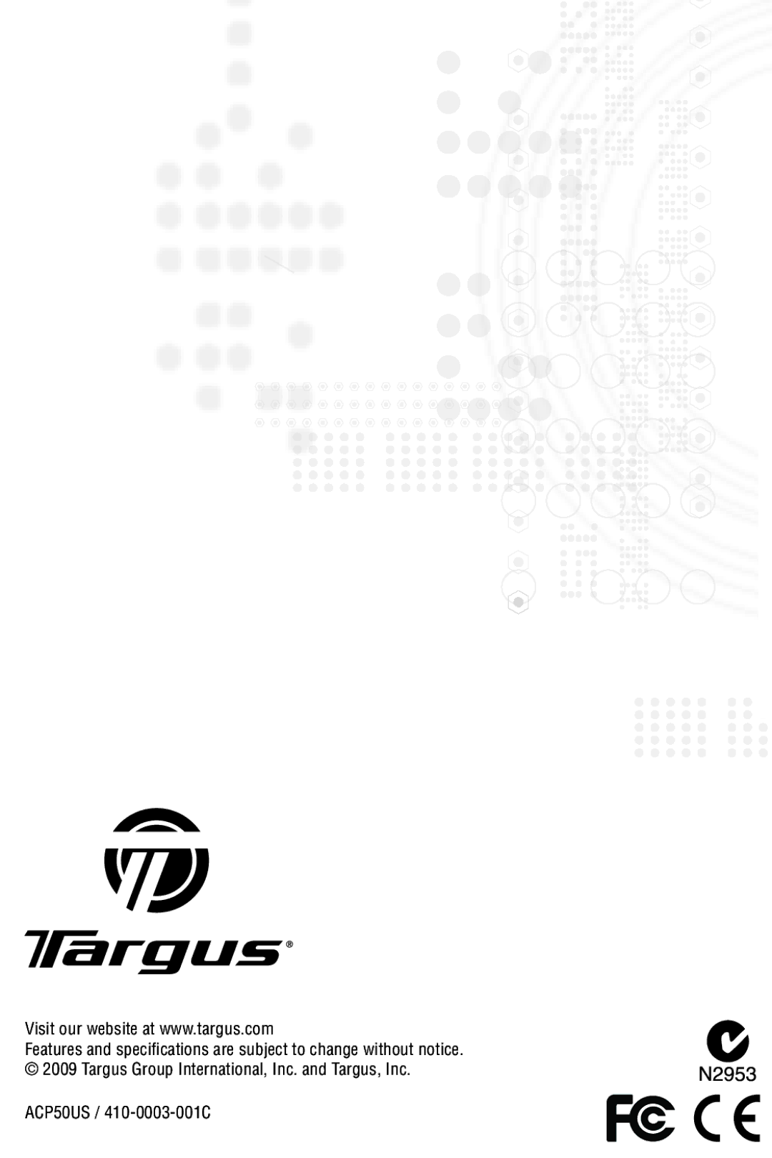 Targus specifications ACP50US / 410-0003-001C 