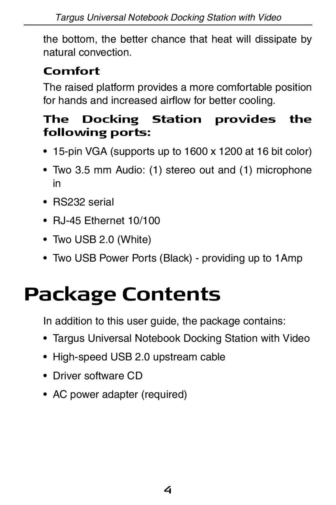 Targus ACP50 specifications Package Contents 