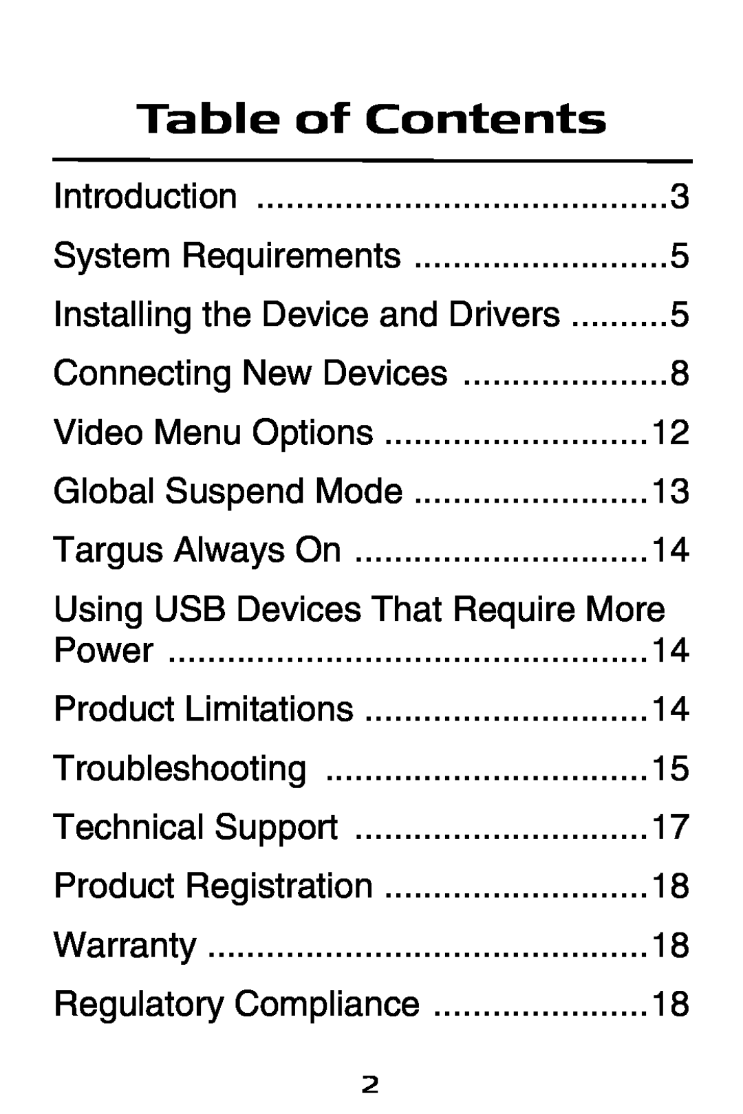 Targus ACP50 specifications Table of Contents 