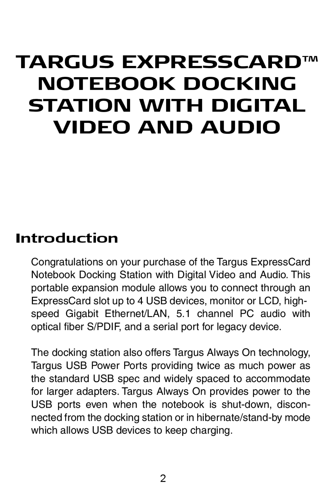 Targus ACP60US specifications Targus Expresscardtm, Introduction 