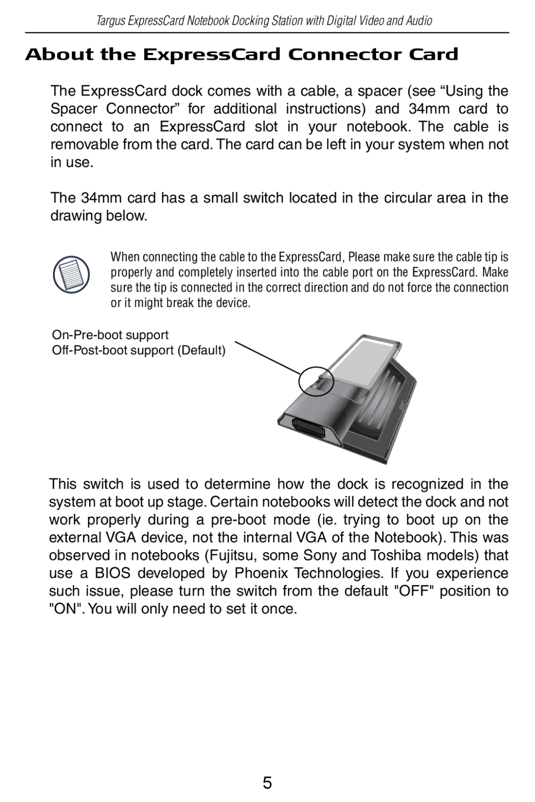 Targus ACP60US specifications About the ExpressCard Connector Card 