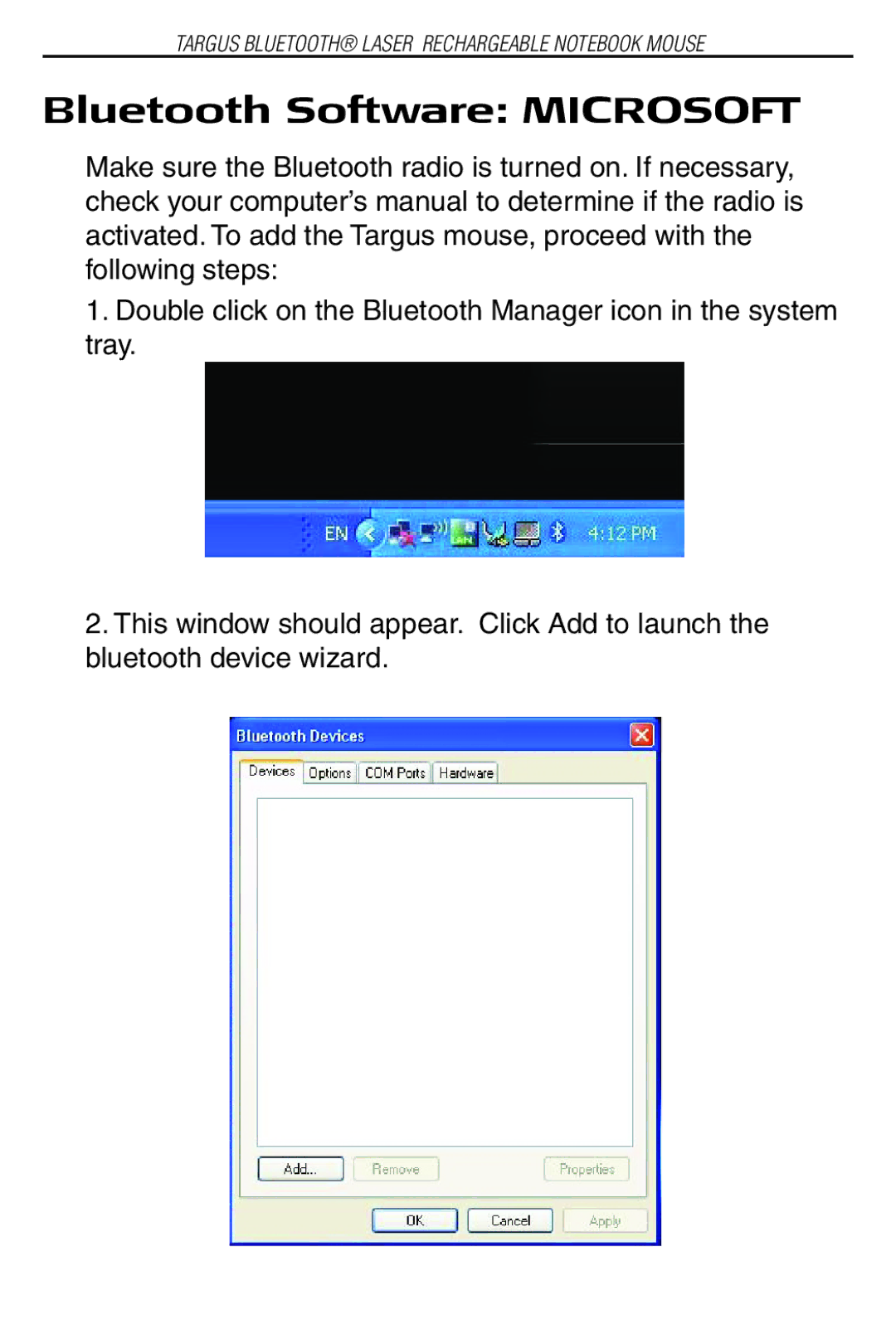 Targus AMB03US specifications Bluetooth Software Microsoft 