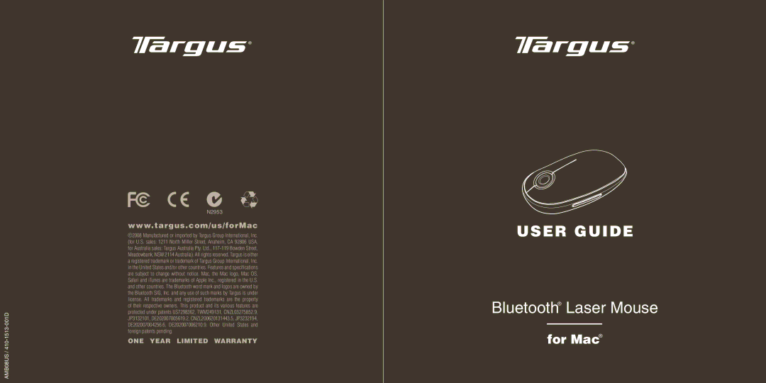 Targus AMB08US warranty Bluetooth Laser Mouse 