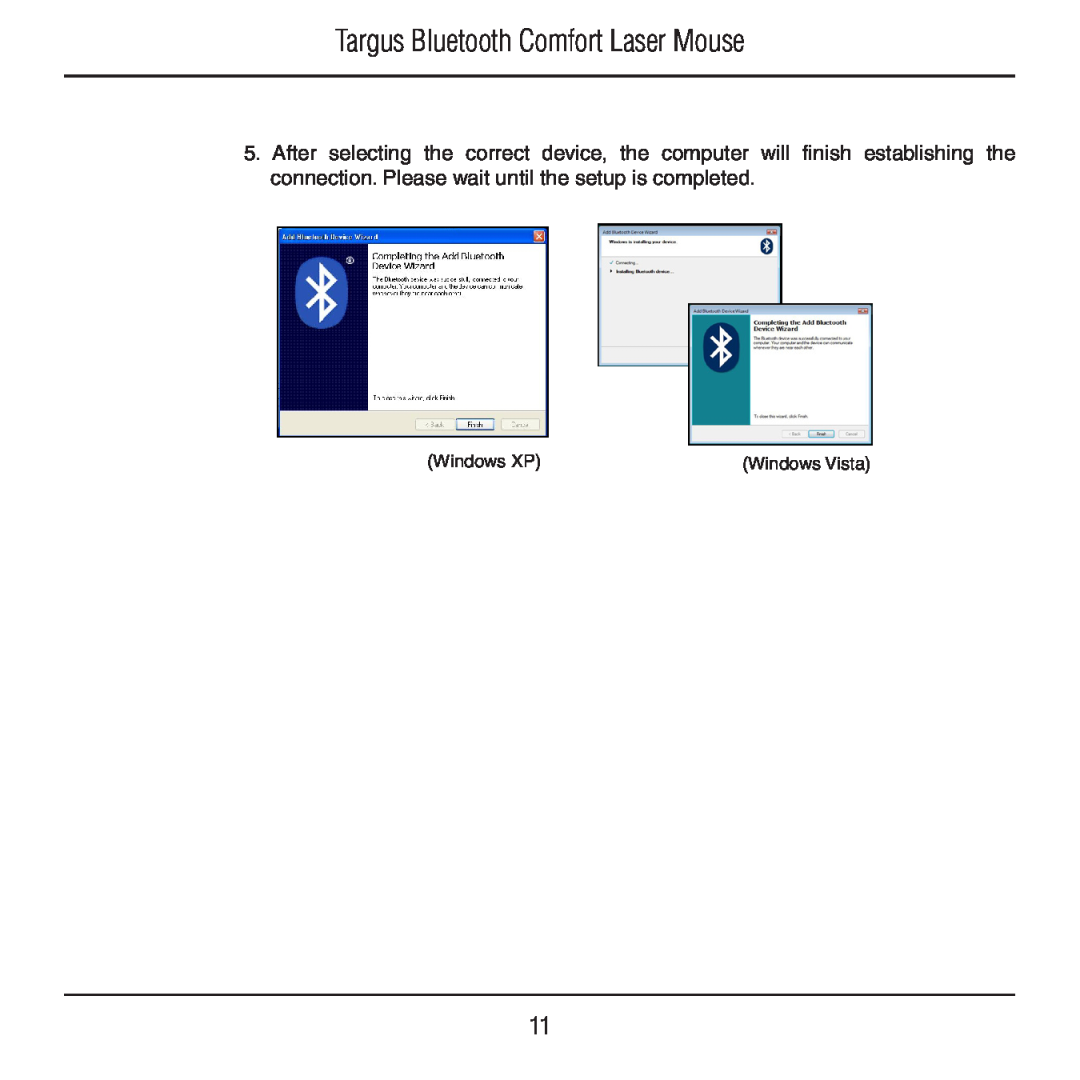 Targus AMB09US manual Targus Bluetooth Comfort Laser Mouse, Windows XP, Windows Vista 