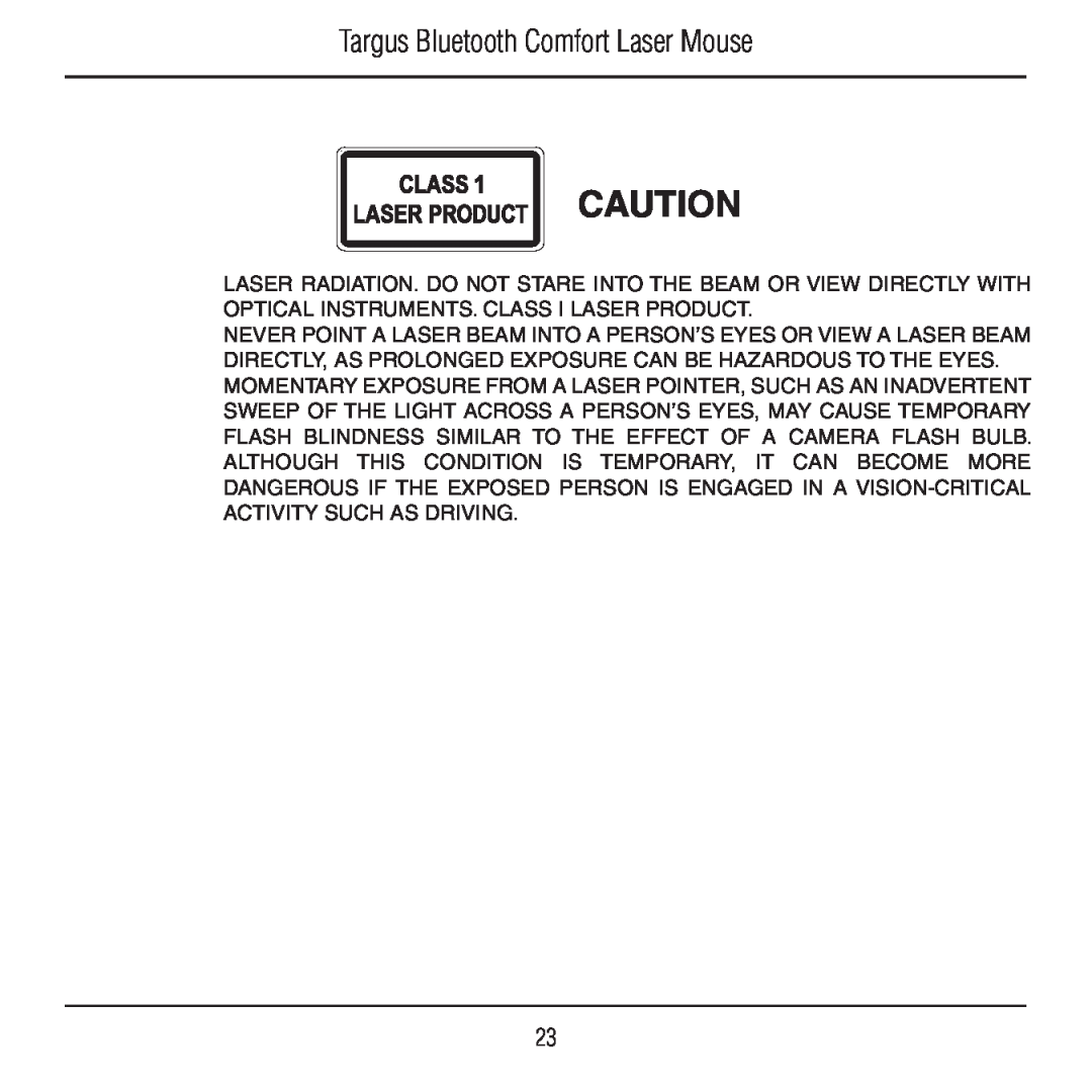 Targus AMB09US manual Targus Bluetooth Comfort Laser Mouse 