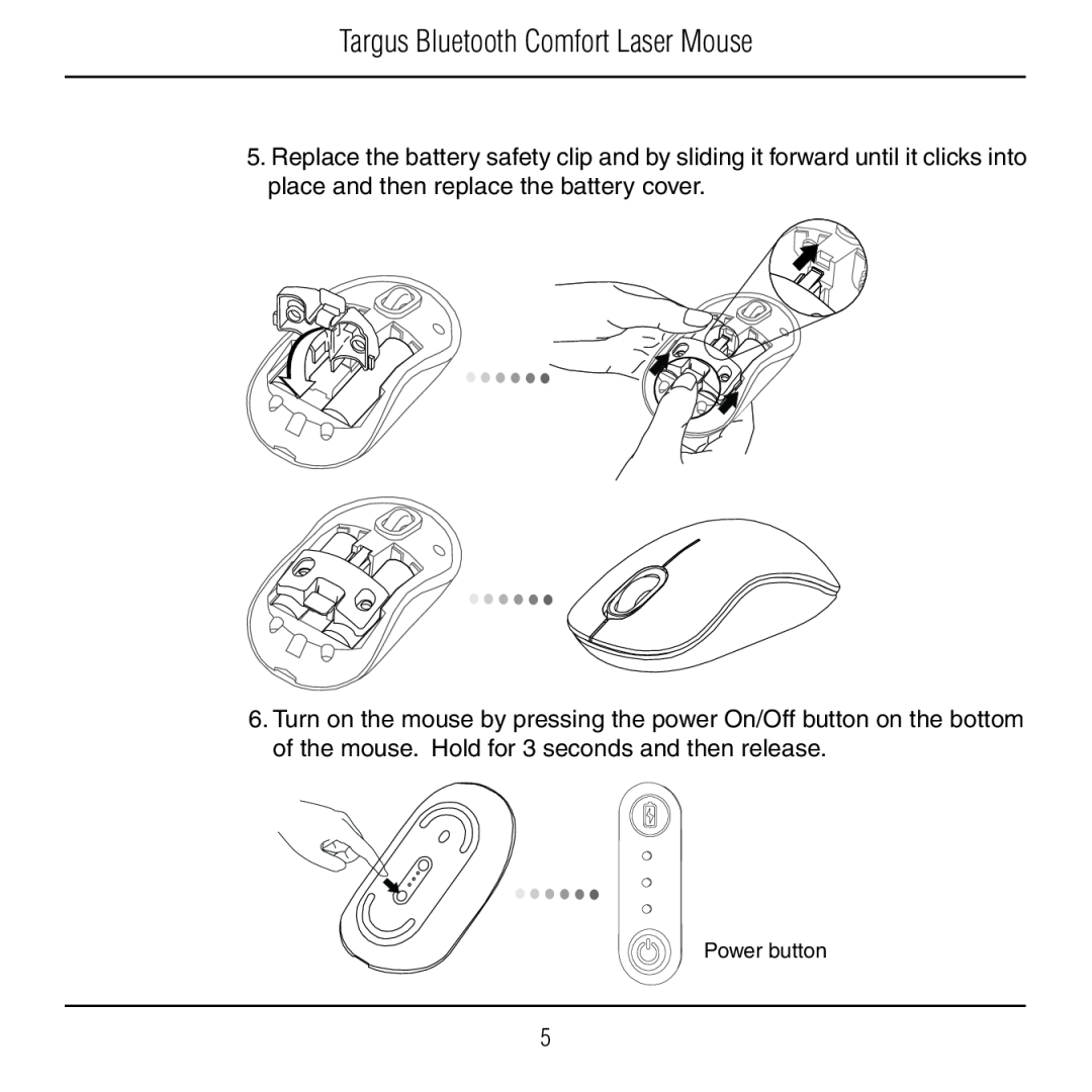 Targus AMB09US manual Targus Bluetooth Comfort Laser Mouse, Power button 