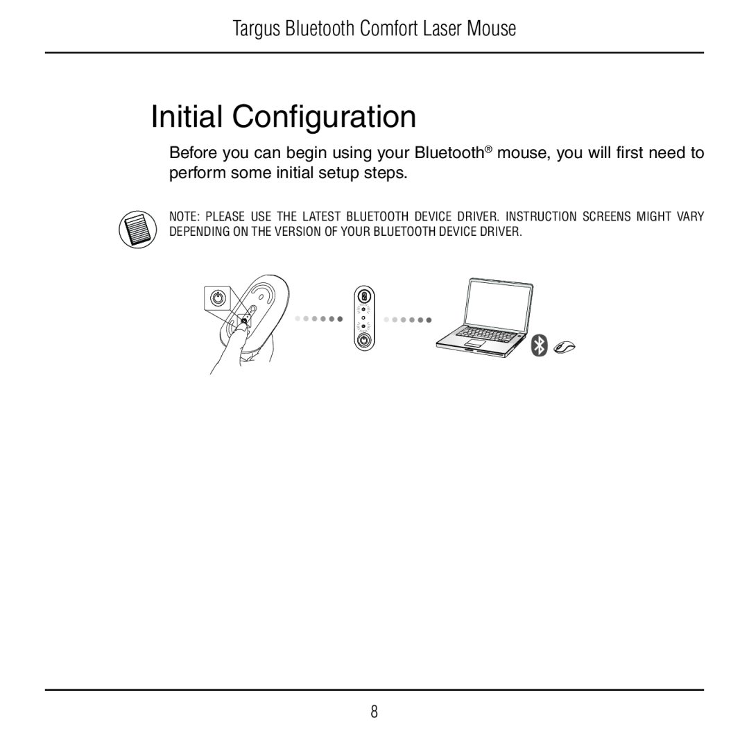 Targus AMB09US manual Initial Configuration, Targus Bluetooth Comfort Laser Mouse 