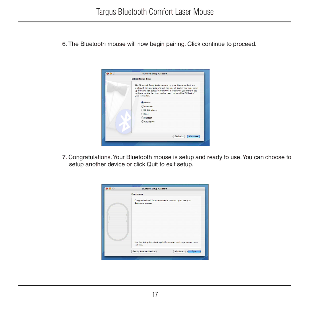 Targus AMB09US manual Targus Bluetooth Comfort Laser Mouse 