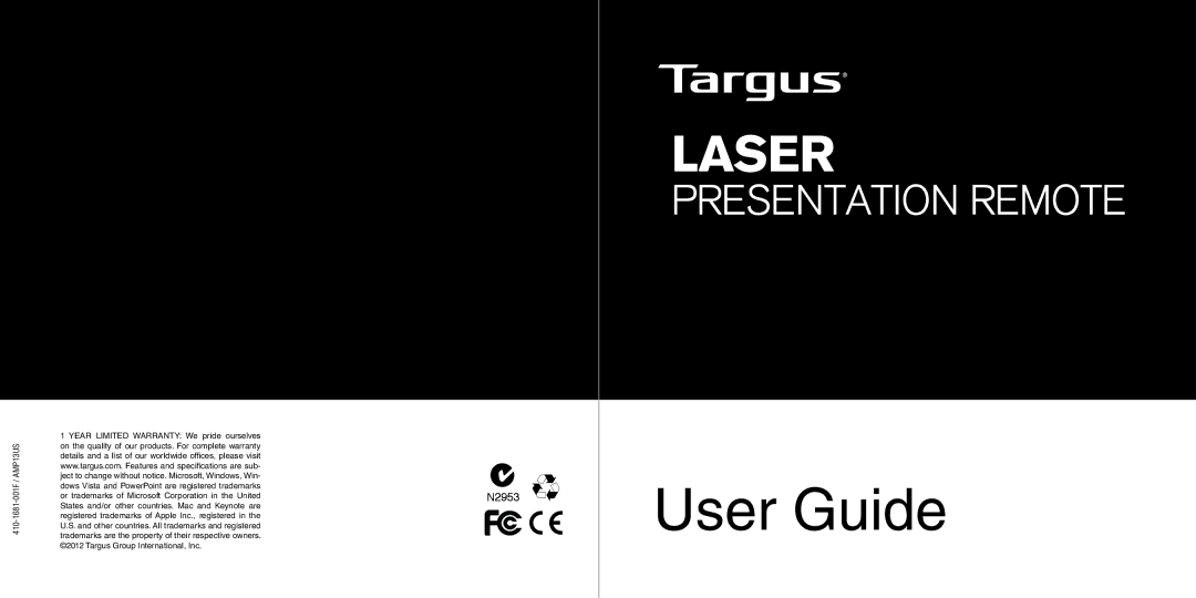 Targus AMP13US warranty User Guide 