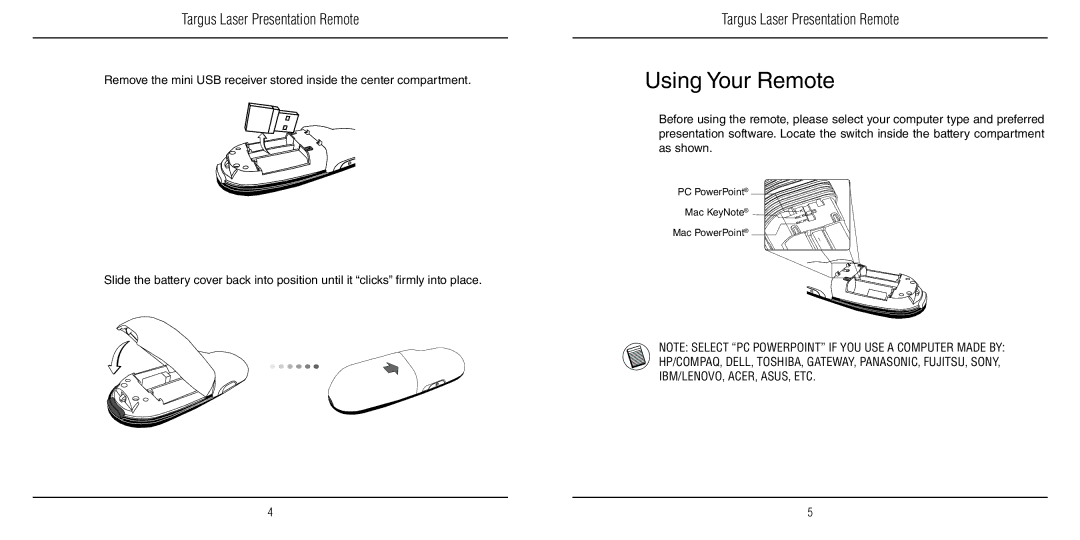 Targus AMP13US warranty Using Your Remote 