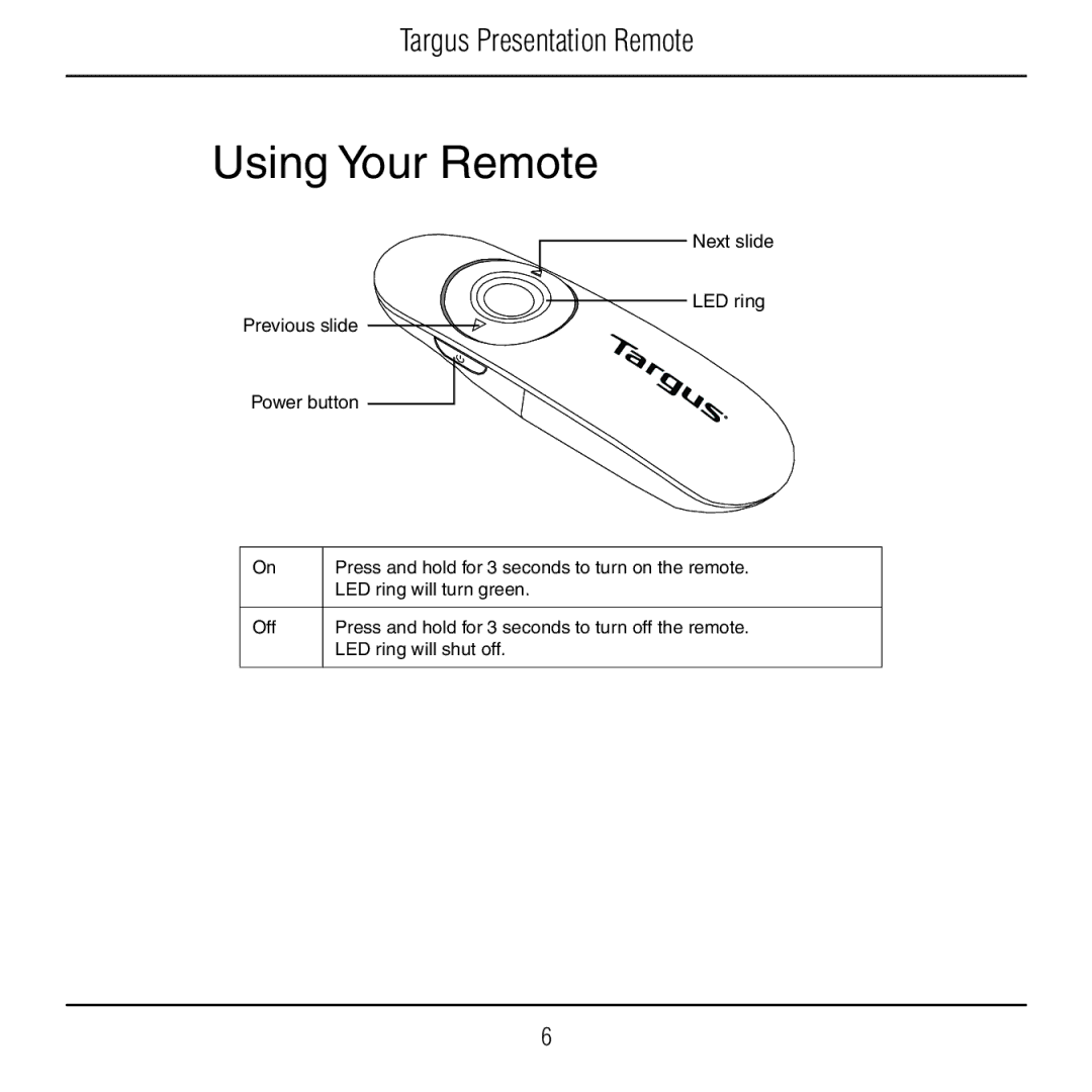 Targus AMP18US manual Using Your Remote 