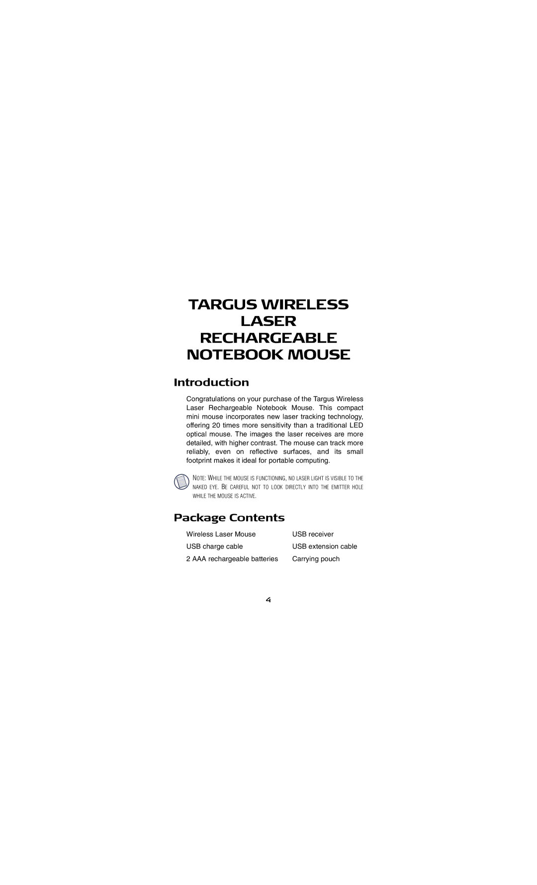 Targus AMW15EU specifications Introduction, Package Contents 