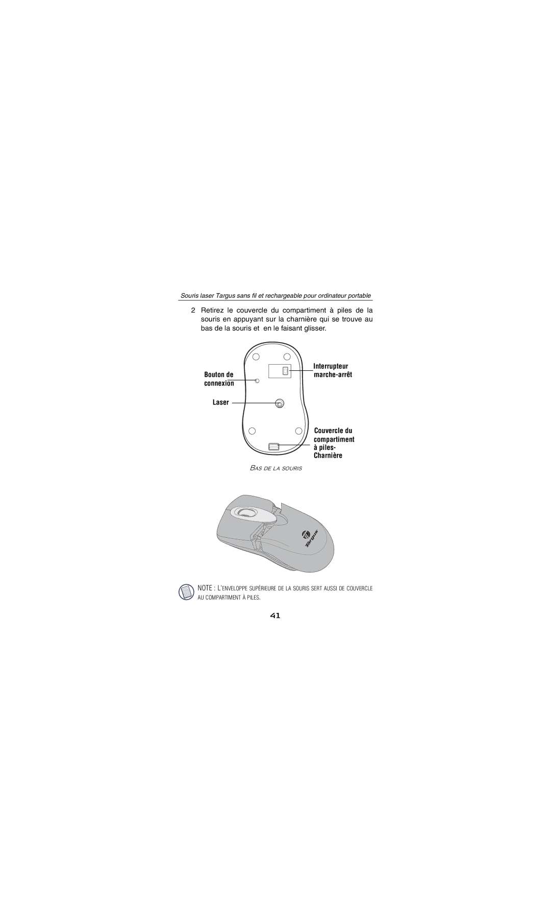 Targus AMW15EU specifications Bas de la souris 