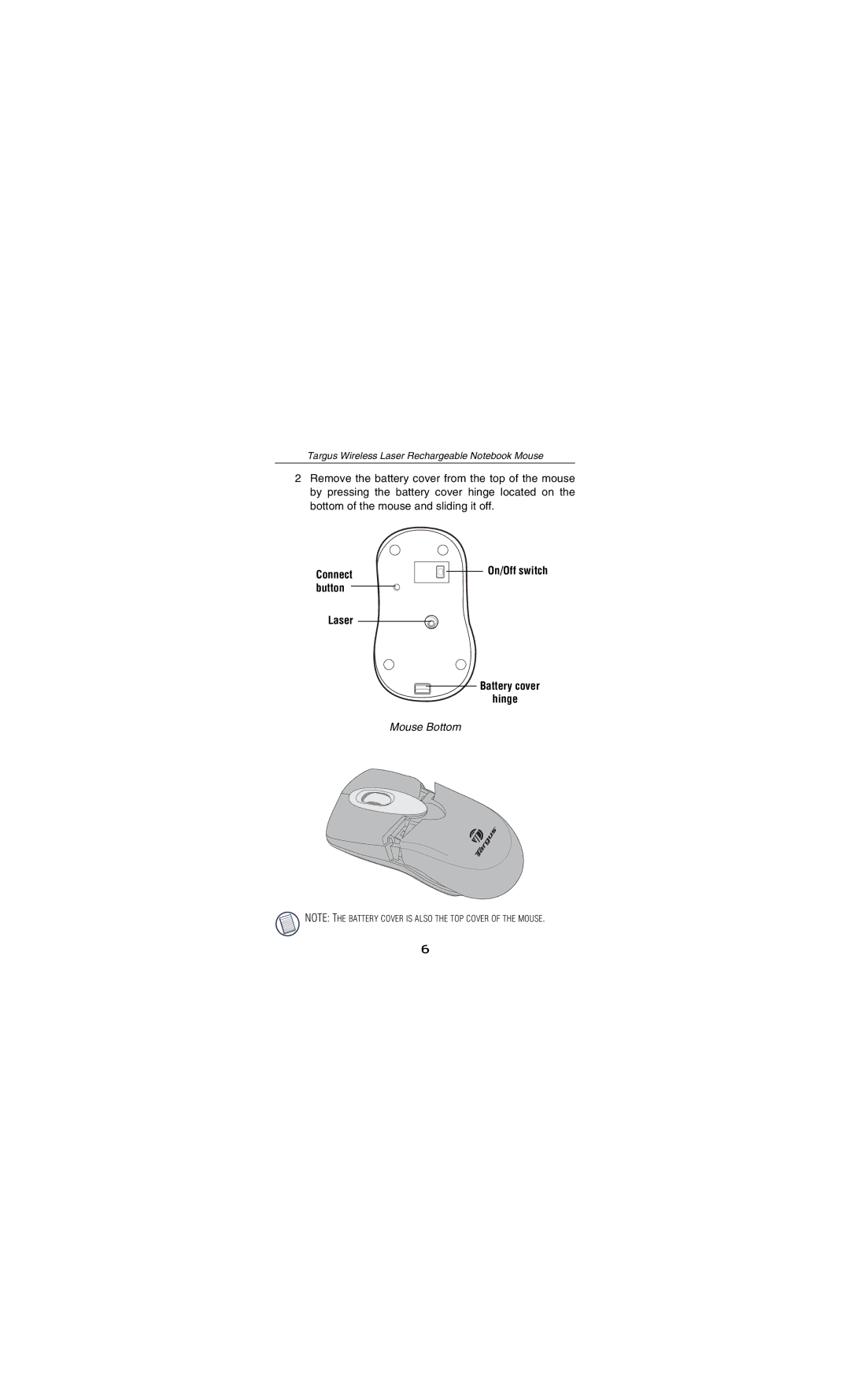 Targus AMW15EU specifications On/Off switch Laser, Mouse Bottom 