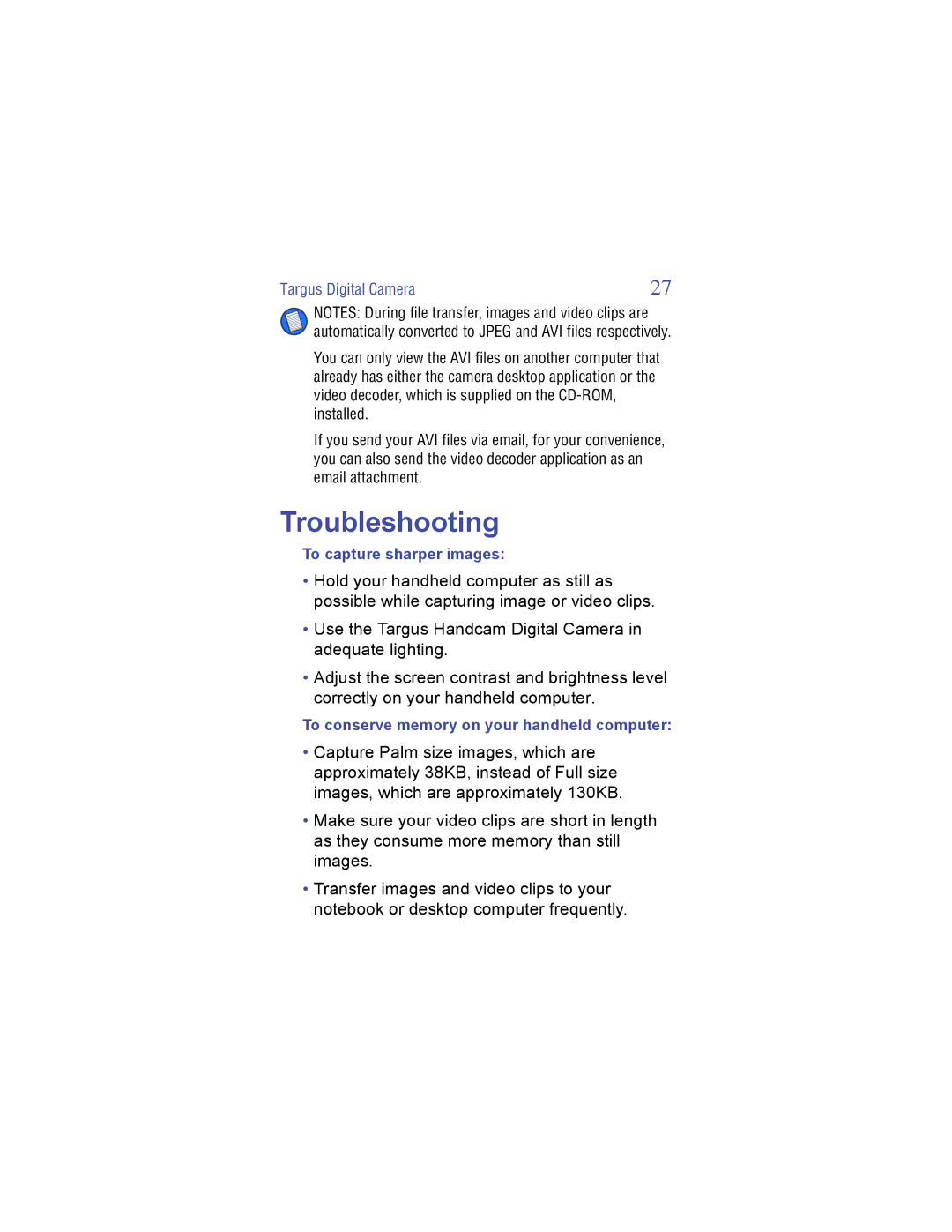 Targus Digital Camera manual Troubleshooting 