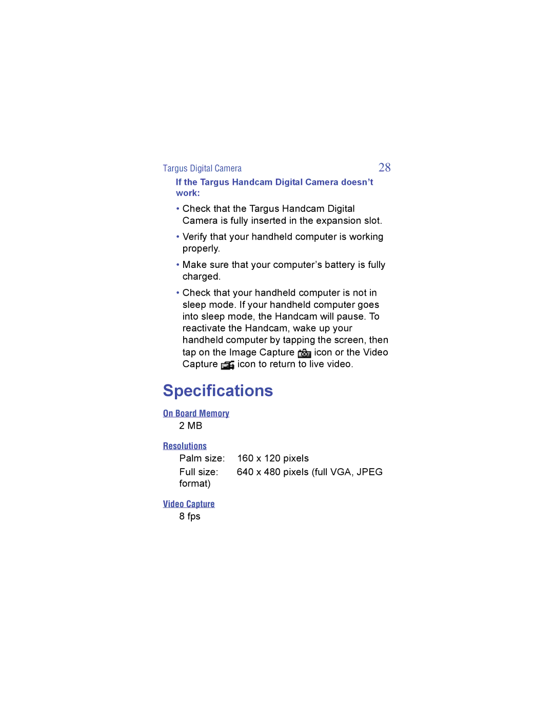 Targus Digital Camera manual Specifications 