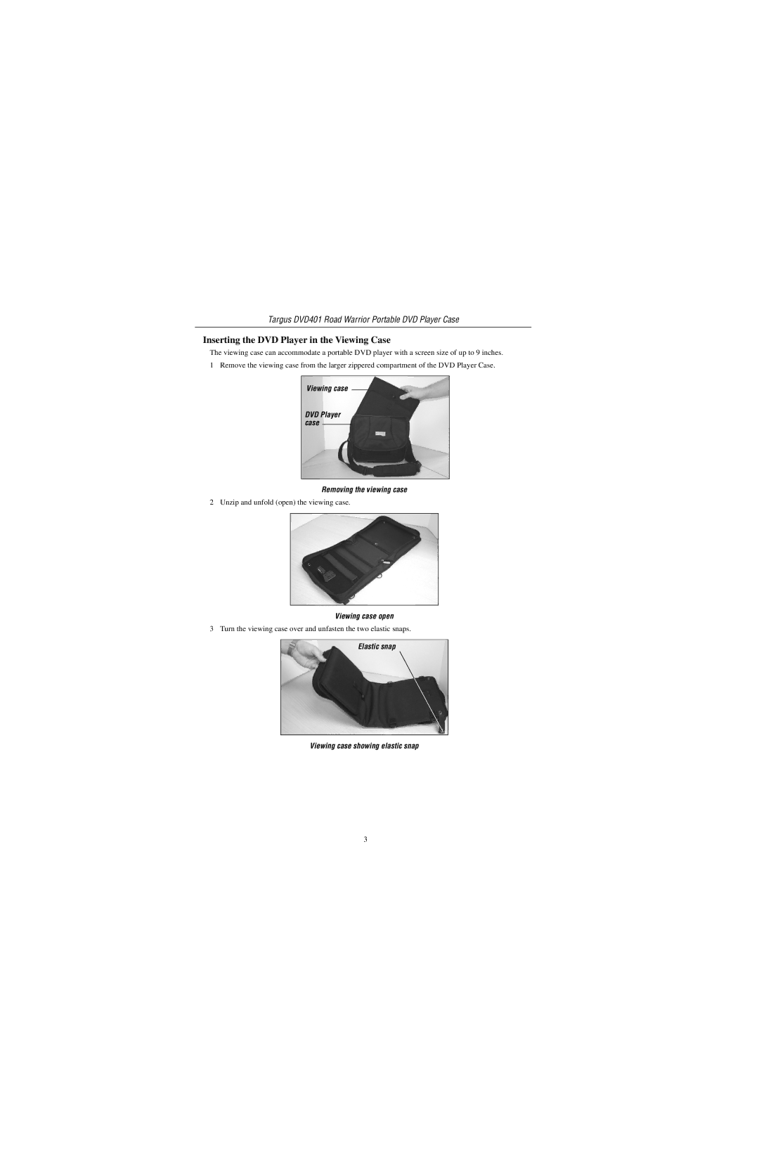 Targus DVD401 specifications Inserting the DVD Player in the Viewing Case 