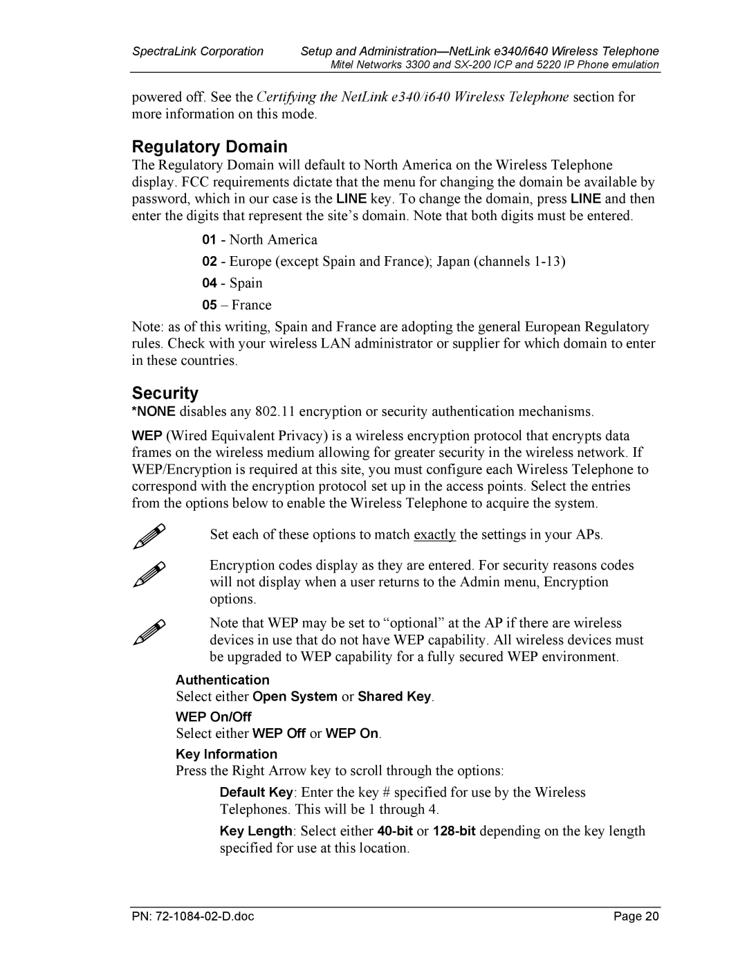 Targus I640, e340 manual Regulatory Domain, Security 