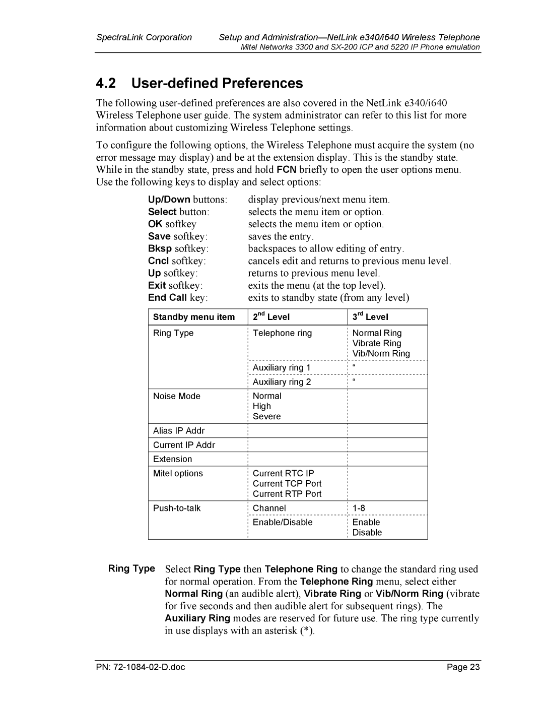 Targus e340, I640 manual User-defined Preferences, Standby menu item Nd Level Rd Level 