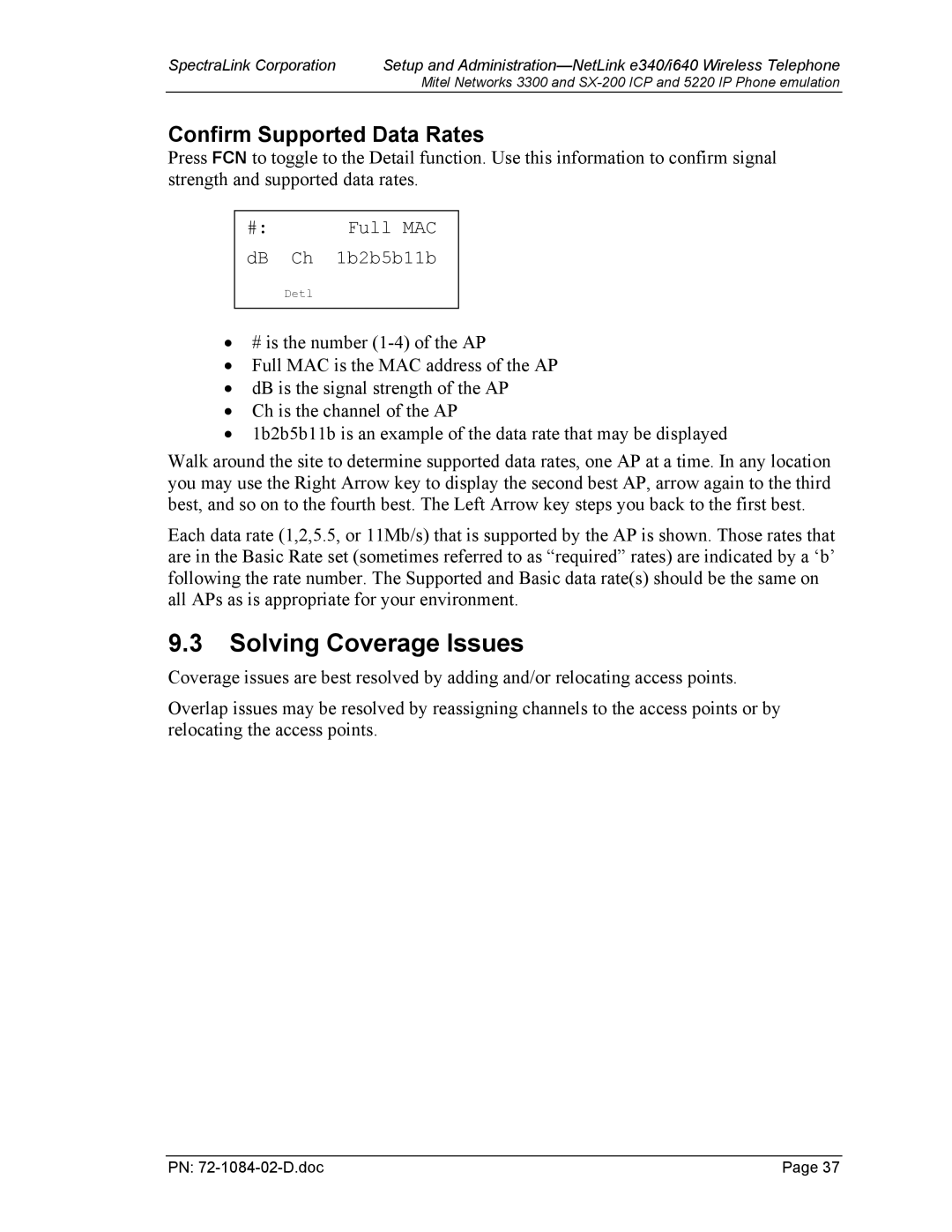 Targus e340, I640 manual Solving Coverage Issues, Confirm Supported Data Rates 