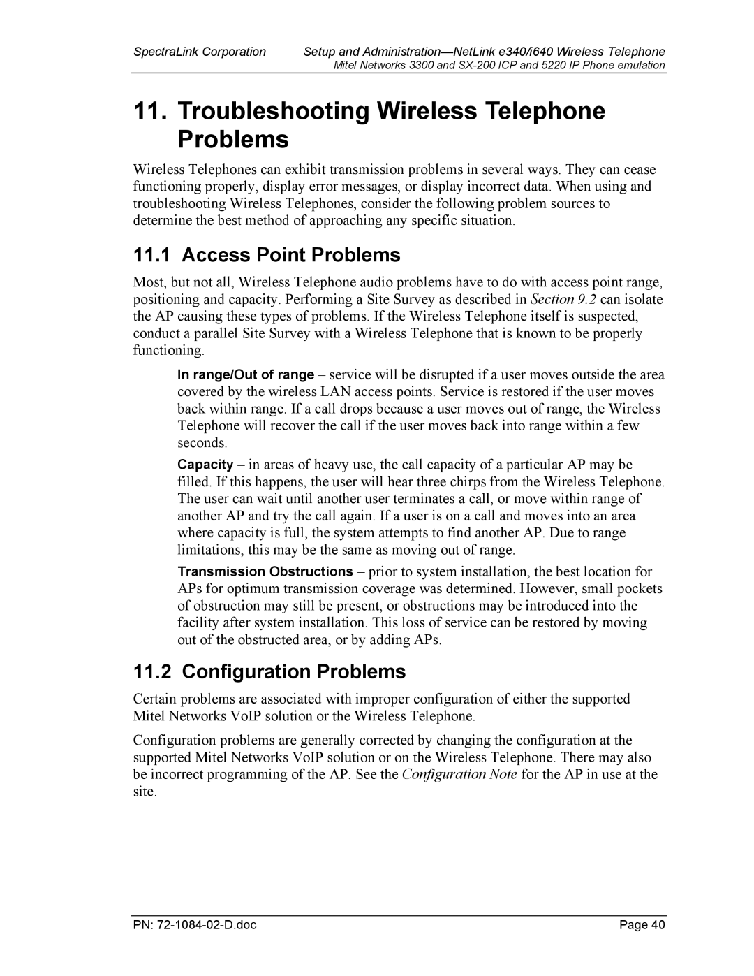 Targus I640, e340 manual Troubleshooting Wireless Telephone Problems, Access Point Problems, Configuration Problems 