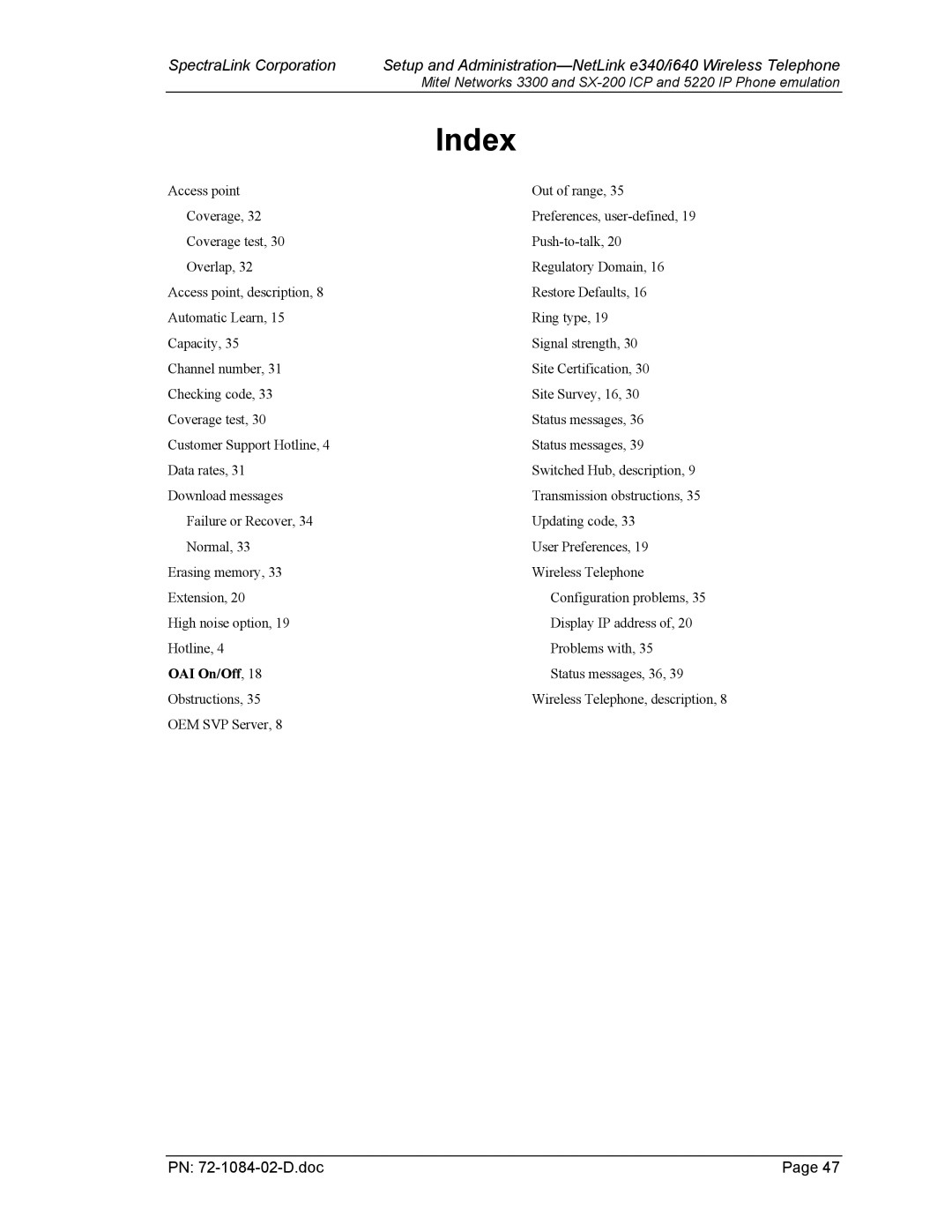 Targus e340, I640 manual Index 