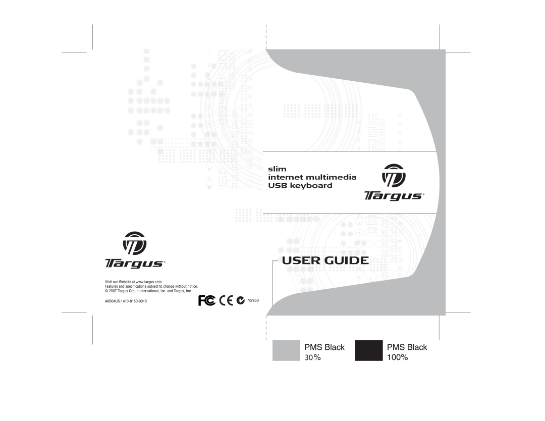 Targus specifications User Guide, slim internet multimedia USB keyboard, AKB04US / 410-0150-001B 