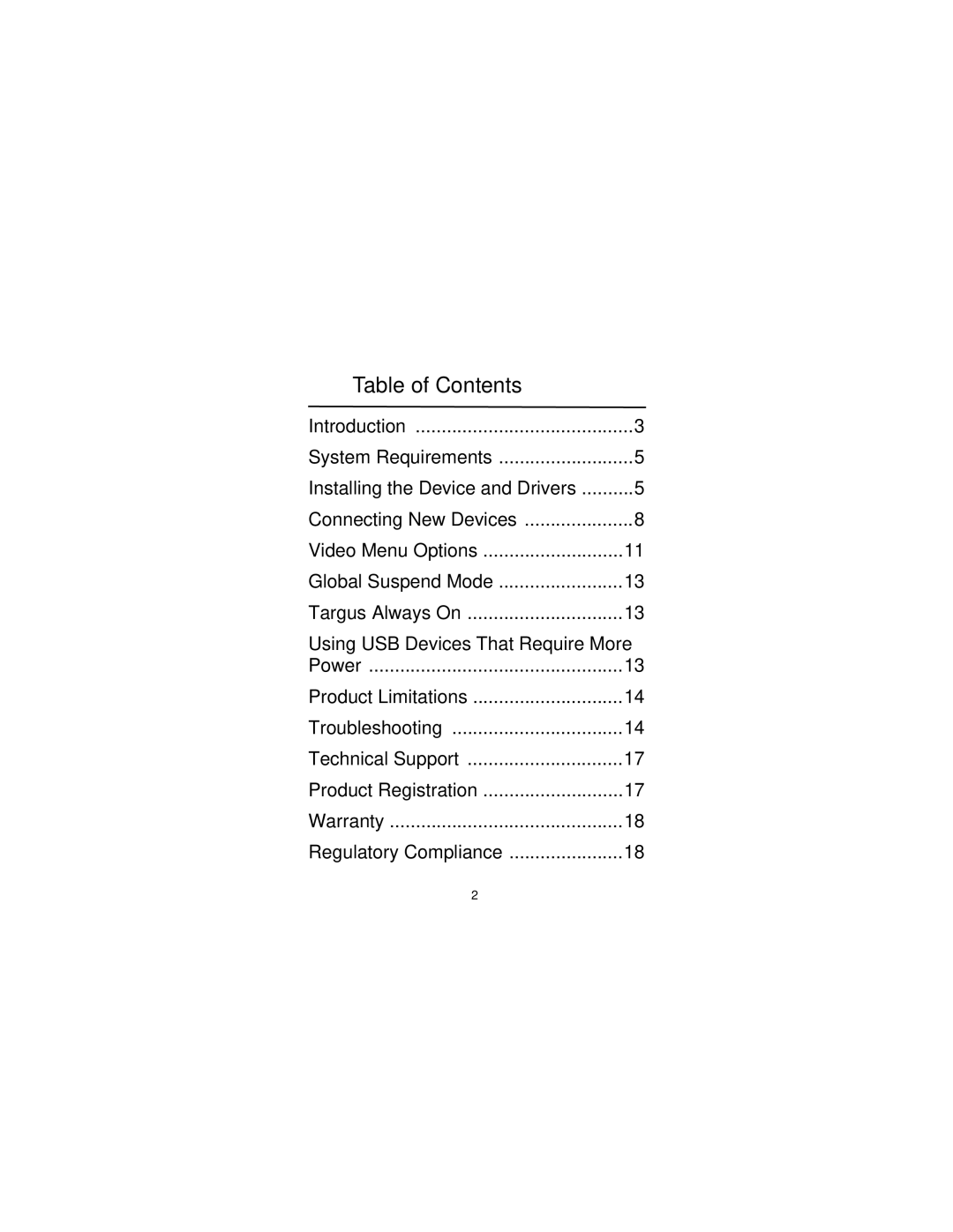 Targus NOTEBOOK DOCKING station with video manual Table of Contents 