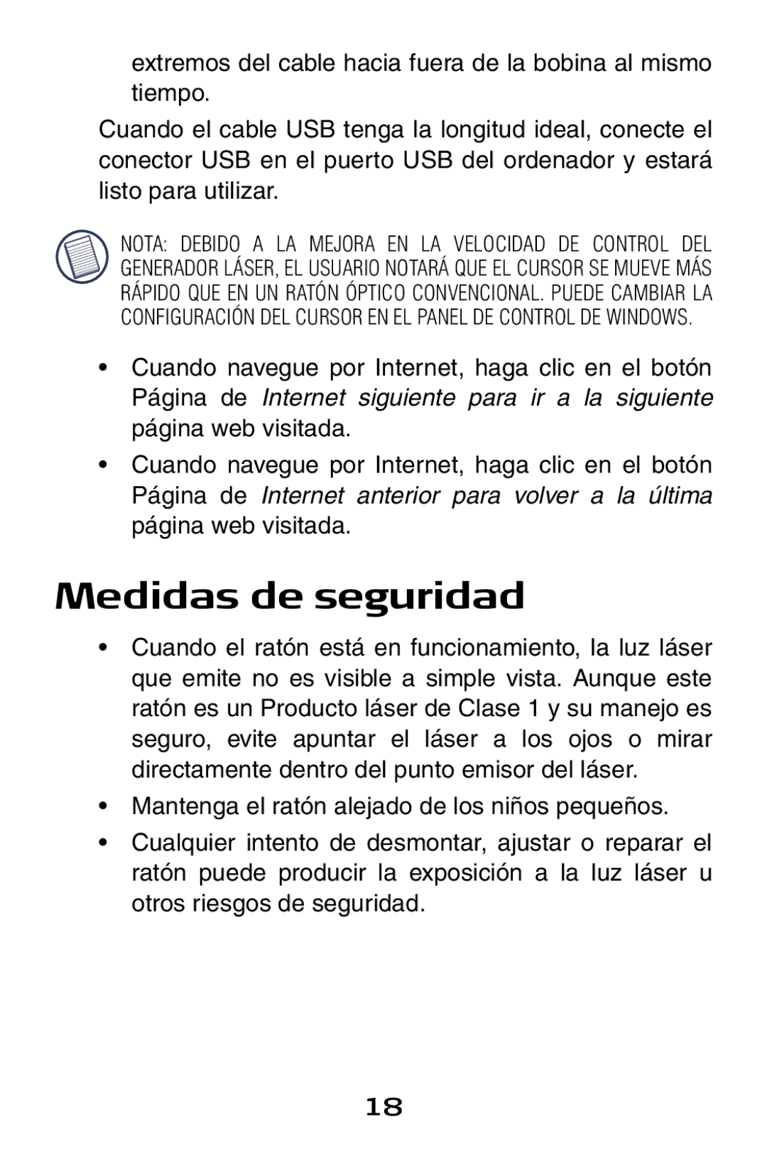 Targus Notebook Mouse specifications Medidas de seguridad 