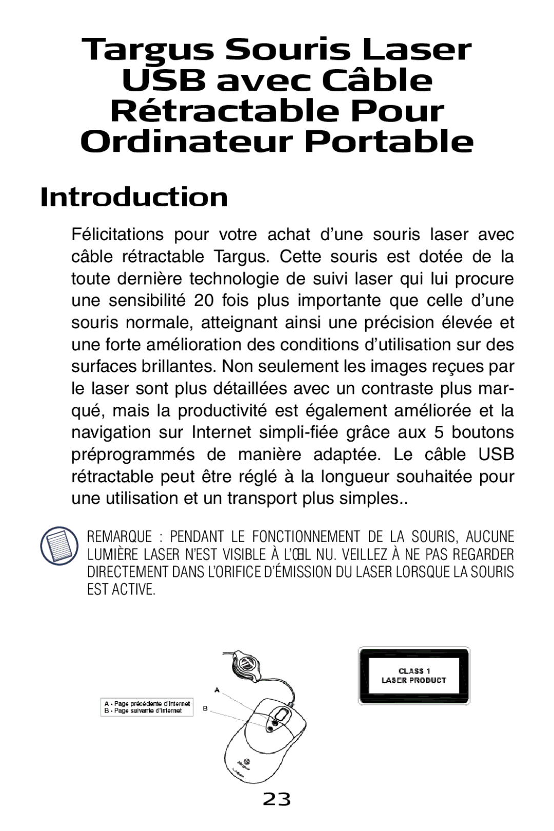 Targus Notebook Mouse specifications Introduction 