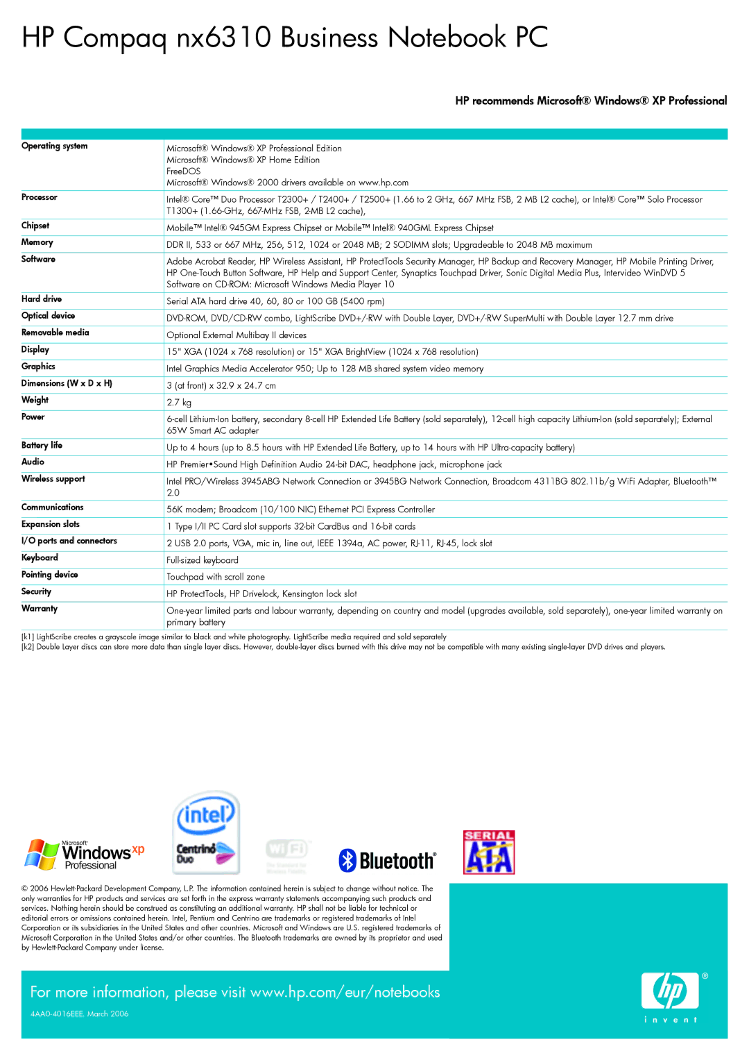 Targus nx6310 manual HP recommends Microsoft Windows XP Professional 