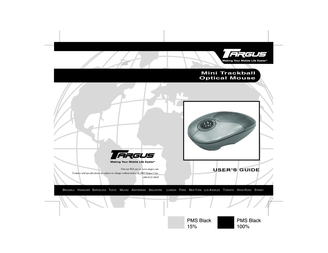 Targus specifications Mini Trackball Optical Mouse, User’S Guide, 400-0122-001B 