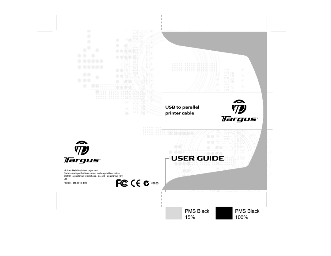 Targus PA096E specifications User Guide, USB to parallel printer cable 