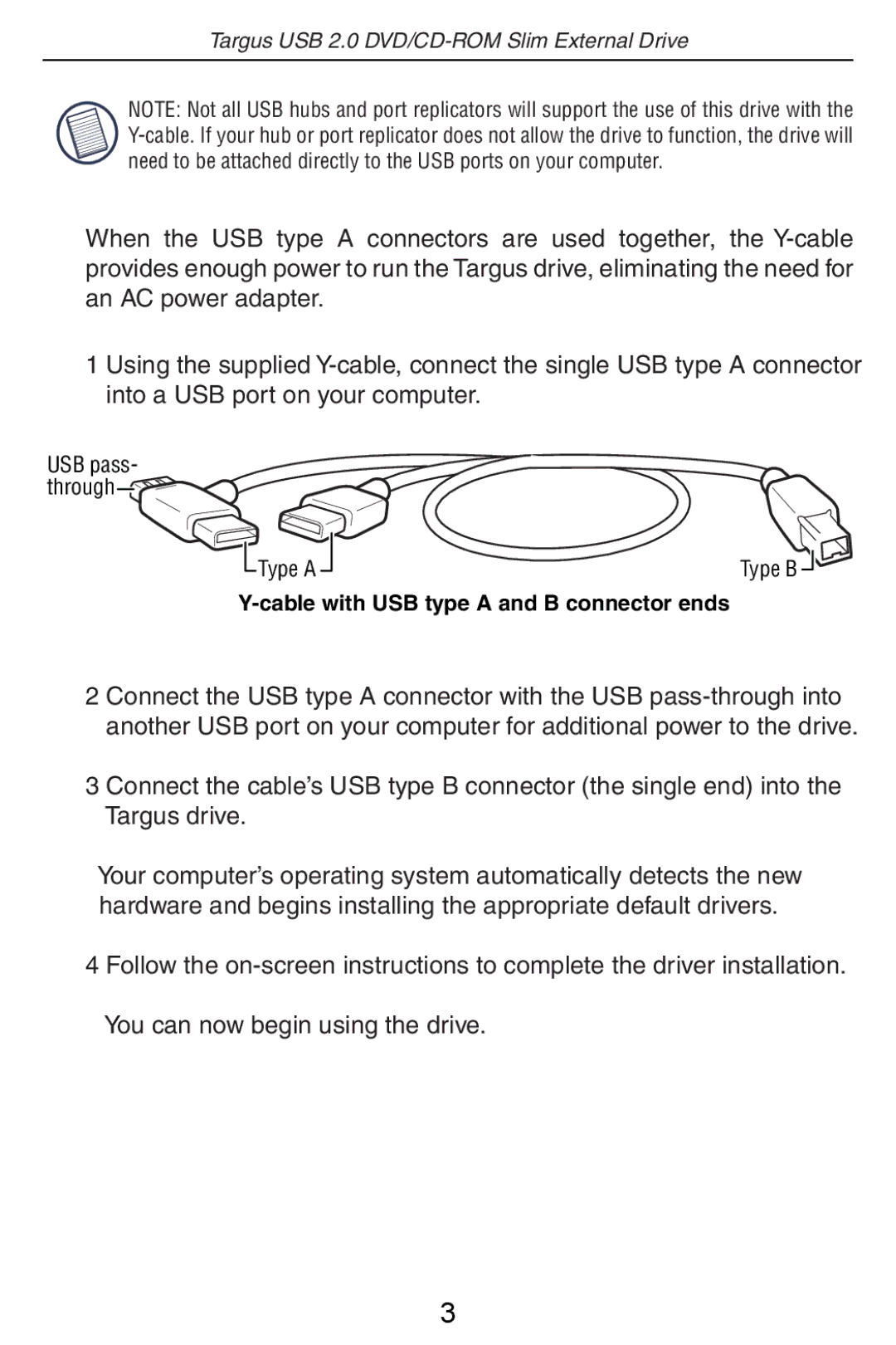 Targus PA410 specifications Cable with USB type a and B connector ends 