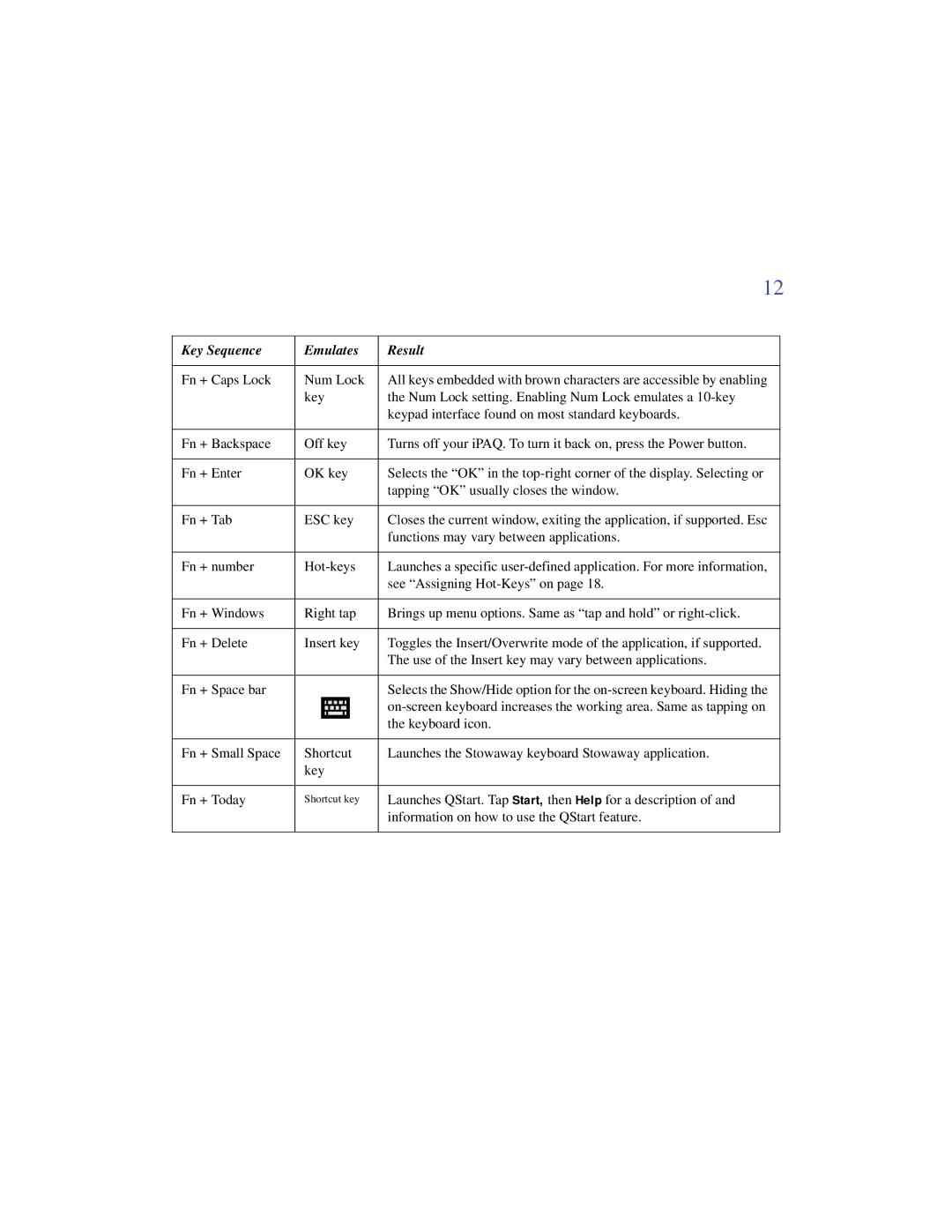 Targus PA840 manual Key Sequence Emulates Result 